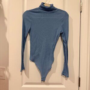 C'ISA: Blue Ribbed Turtleneck Bodysuit – Long Sleeve